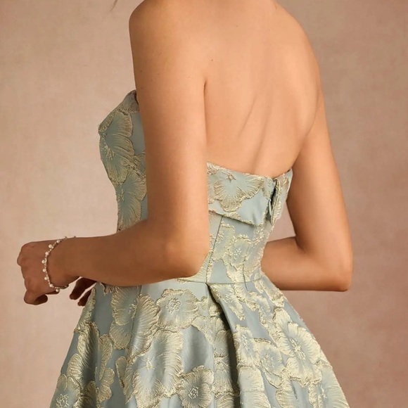 Azazie Florentine Strapless Floral Gown in Blue and Gold 10 floor length - Picture 3 of 9